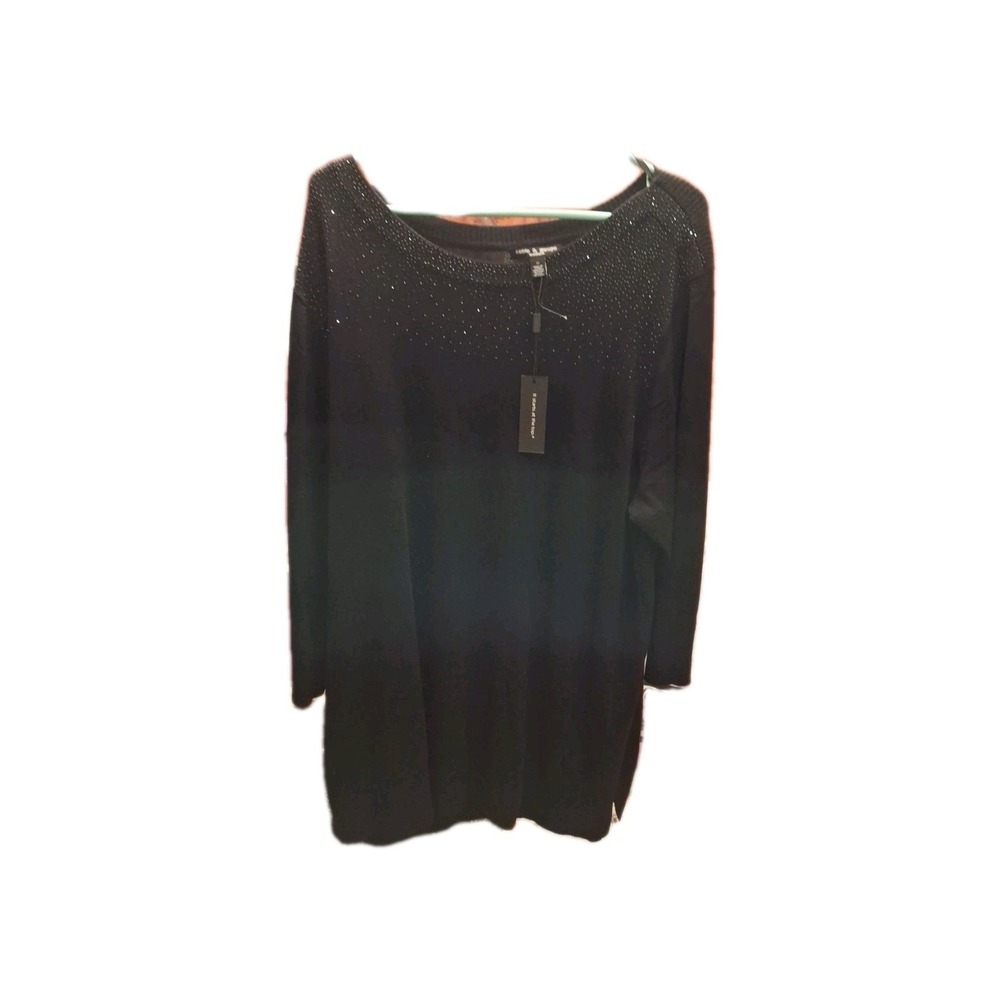Plus Sz 2x Black Jersey Knit By Cable&‎ Gauge Glitter Neck Line Top,dress. 35"